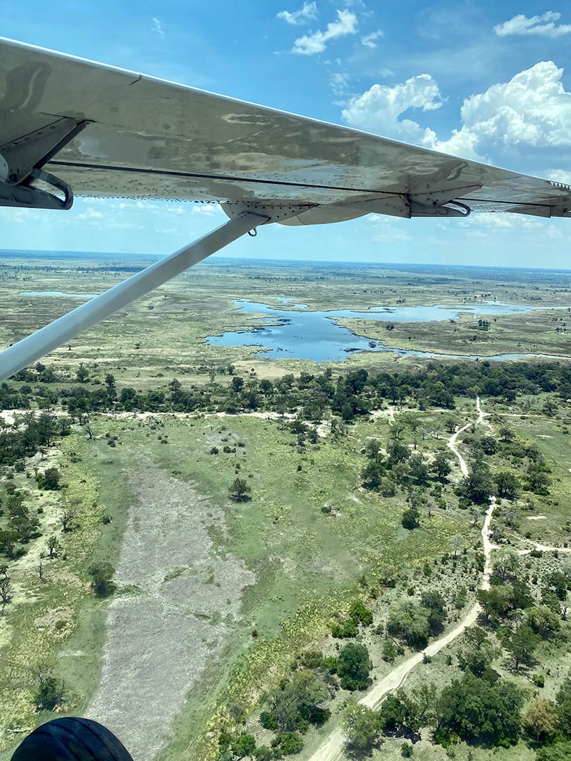 Vista aérea do Okavango Delta